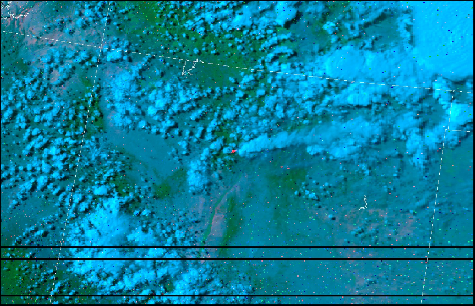 NOAA-15 false-color image (using channels 3/2/1) at 23:55 UTC on 04 June (courtesy of René Servranckx)
