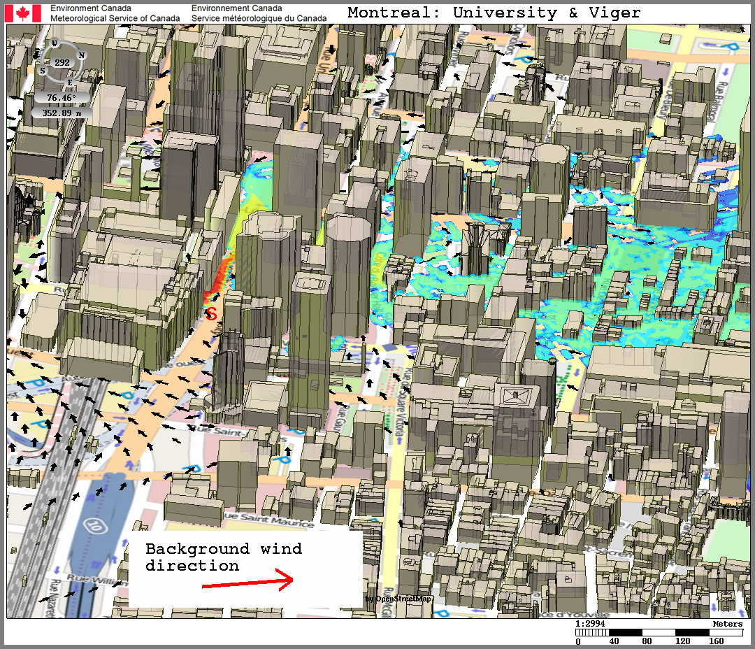 Downtown Montreal-Concentration and wind at ground