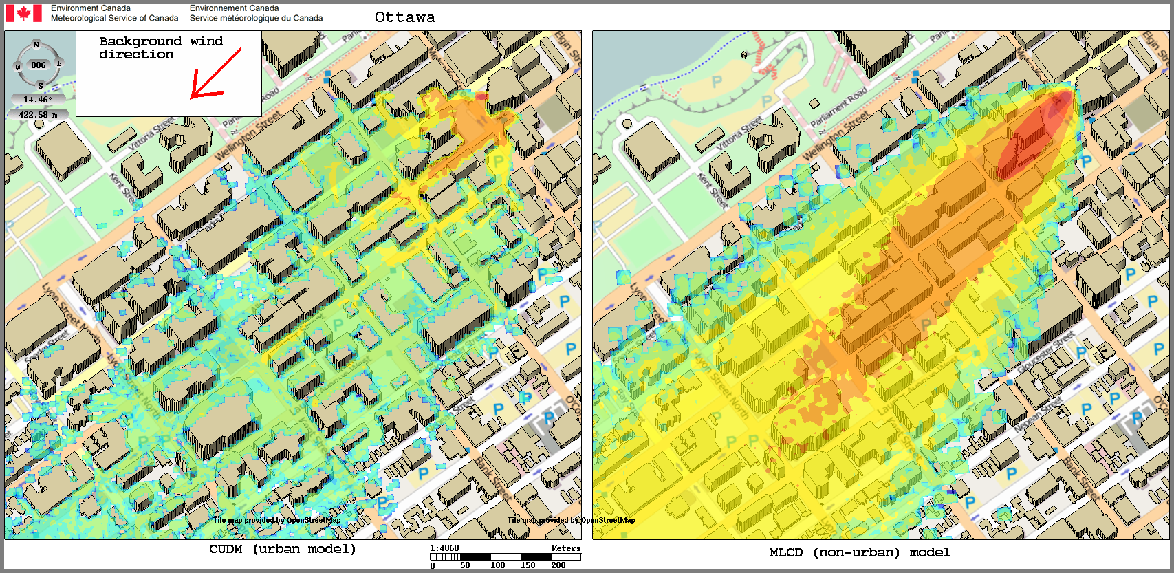 Downtown Ottawa-Concentration at ground-Comparison CUDM and MLCD