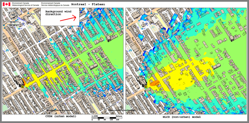 Plateau MontRoyal-Concentration at ground - comparison CUDM and MLCD